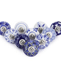 Top Shelf 10 Pack Ceramic Cabinet Knobs With Blue And White Printed Antique Patterns Sweet Glossy Finish, assorted designs.