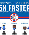 Steps showing accessory changes using EZ Drum in 70-Piece Do-It-All Rotary Tool Accessory Set With Storage Kit Featuring EZ Lock And EZ Drum.