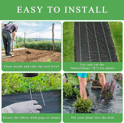 Easy installation steps for Heavy Duty Landscape Fabric Weed Barrier For Garden And Driveway Projects, 3 Ft By 100 Ft Ground Cover Mat
