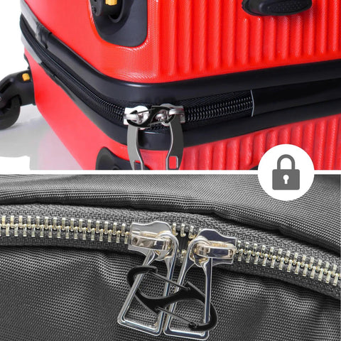 Anti Theft Zipper Pull Clips 20 Pack For Backpacks Luggage Handbags And Purses With Lobster Style Carabiner Clasps And Double Sided Zipper Locks Durable Travel Deterrents For Keys Suitcases And Bags Grab And Go Ready on red suitcase and gray backpack