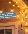 Outdoor string lights using 3 Outlet Light Socket Adapter For E26 E27 Bulbs To Extend Power Outdoors on wooden patio ceiling.