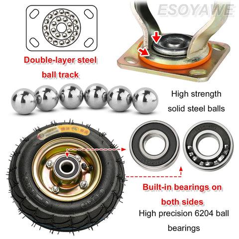 Badass Heavy Duty Pneumatic Caster Wheels With Swivel Brakes featuring a heavy-duty tire and precision ball bearings for flatbed carts.