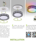 Loft Series 20 Inch LED Flush Mount Ceiling Light In Matte Black installation guide with app integration steps.