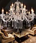 Totally Lit Modern Elegant Crystal Glass Chandelier Pendant Ceiling Light With 15 Lights for Dining Room in luxurious setting