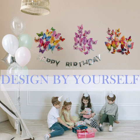 Colorful 3D Butterfly Wall Decor Set With Magnets And Glue Dots Dual Attachment For Party Decor That Pops displayed at party