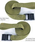 Tree Stand Stabilizer Straps For Hunting, Heavy Duty 1 Inch Wide By 6.5 Feet Buckle Straps With Loop End, Pair, Green Nylon