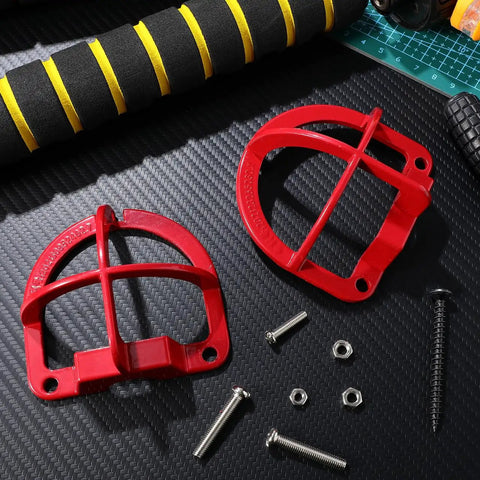 Sick Fire Sprinkler Head Guard Cover Metal Cage Protector Shell For Ceiling Mount Easy Hook Up Visual Warning Bump Buster Guard Keep Your Sprinklers Hella Secure And Looking Sharp 3.34 Inches with red metal covers and screws on a textured surface.