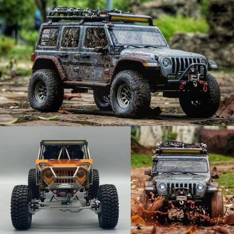 RC car with Beefy 30 LED 5.3 Inch Aluminum Roof Light Bar, muddy terrain, night vision lighting kit, for Axial SCX10 TRX4 TRX6