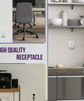 Tamper Resistant Duplex Receptacle Outlets Commercial Grade 20A 125V shown in office and kitchen settings