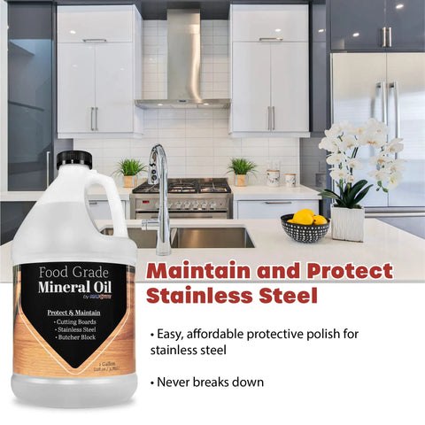 Top Notch Ultrapure Mineral Oil For Cutting Boards And All Wood Care 1 Gallon Fragrance Free Food Grade Made In USA in kitchen