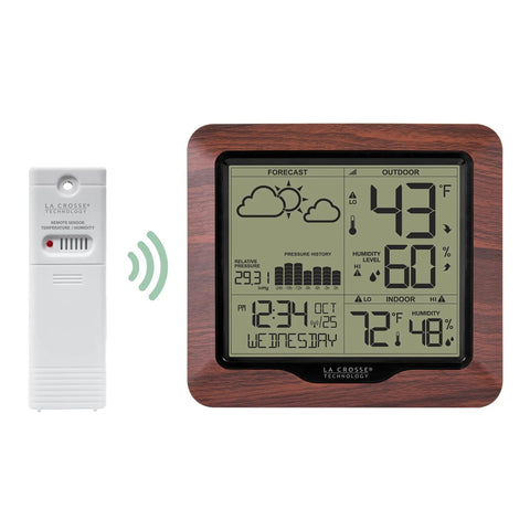 Backlit Wireless Forecast Weather Station With Pressure And Temp Trends Indoor Outdoor Temp Humidity 24 Hour Pressure History Temperature Alerts And Continuous Display with TX141TH-Bv2 sensor.