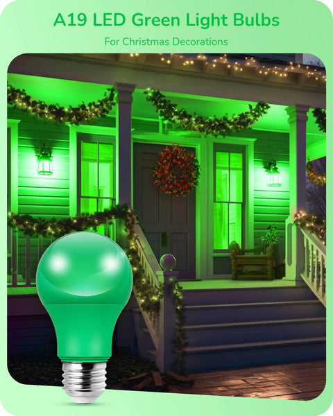 Green A19 LED Light Bulbs For Christmas Decoration 60W Equivalent E26 Base 9W 600 Lumens lighting porch holiday display