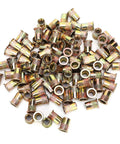 100-piece M10 zinc plated carbon steel rivet nut kit for metal plates and pipes, heavy duty galvanized nutserts on white background