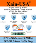 One Pack 3.7V 4400mAh Li Ion Battery Pack With JST PH 2 Pin Connector and built-in safety protection features displayed.