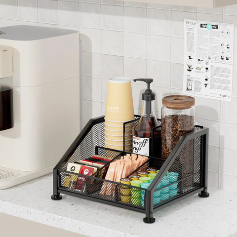 Countertop Coffee Bar Organizer With Tiered Shelves Space Saving K Cup Holder And Pod Storage for coffee pods and condiments