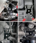 Pro Grade Hose Clamp Pliers With Swivel Flat Band Heavy Duty Repair Tool in use on automotive radiator and heater hoses.