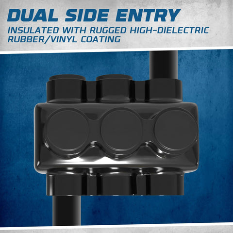 Close-up of Insulated 3 Port Dual Side Entry Wire Connector Splice For 250 6 AWG With 5 16 Hex Screw Pre Filled Oxide Inhibitor