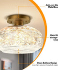 Industrial Semi Flush Mount Gold Globe Glass Ceiling Light Fixture For Hallways Entryways Kitchens And Bathrooms Vintage Farmhouse Style Lamp Bulb Not Included Cozy Warm Glow For A Homey Vibe with hand-blown glass shade and matte metal base