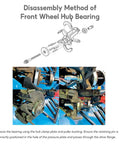 Disassembly of front wheel hub bearing using Wheel Hub Bearing Removal Puller And Install Kit For Front Wheel Drive Cars Pro Grade Heavy