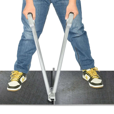 Standing Seam Roofing Hand Seamer for Metal Panels in use, heavy duty steel construction with non slip handle for precise metal bending