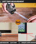 All In One Laser Rangefinder Tape Measure With LCD Distance Readout Up To 131 Feet And 40 Meters 0.1 Inch Precision 16 Foot Steel Tape Includes Heavy Duty Belt Clip For Fast Onsite Measurements, 16ft steel tape measure in use