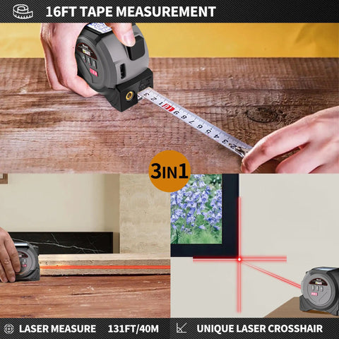 All In One Laser Rangefinder Tape Measure With LCD Distance Readout Up To 131 Feet And 40 Meters 0.1 Inch Precision 16 Foot Steel Tape Includes Heavy Duty Belt Clip For Fast Onsite Measurements, 16ft steel tape measure in use