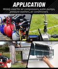 CBB60 Go-To Run Capacitor 25uF 450V AC application images for air compressors, water pumps, pressure washers, air conditioners.