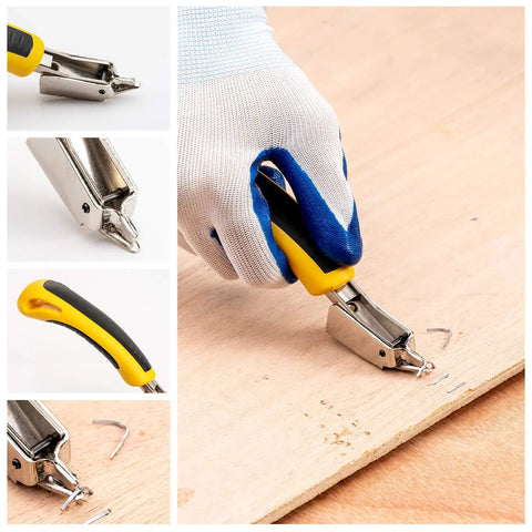 Heavy Duty 4 In 1 Staple Gun With 6000 Staples Remover Gloves And Manual Brad Nailer Adjustable Power for Wood and Carpentry Use
