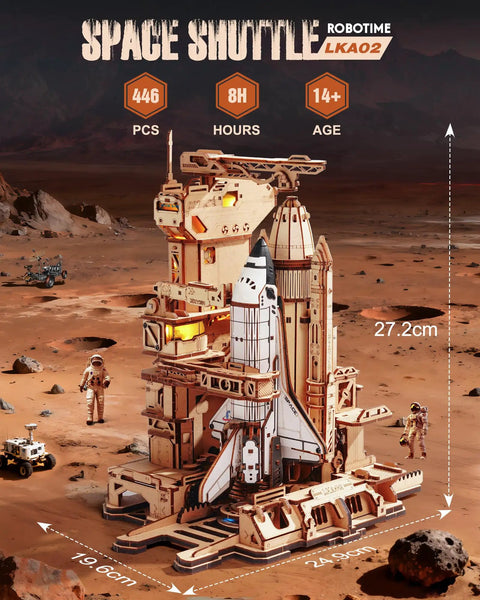 3D Space Shuttle Wooden Puzzle For Adults With Lighted Launch Pad, Dynamic Rocket Model Kit For Desktop Decoration