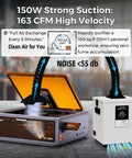 Heavy Duty 150 Watt Brushless Solder Fume Extractor With Blasting 163 Cfm Airflow shown with laser cutter, demonstrating fume extraction.