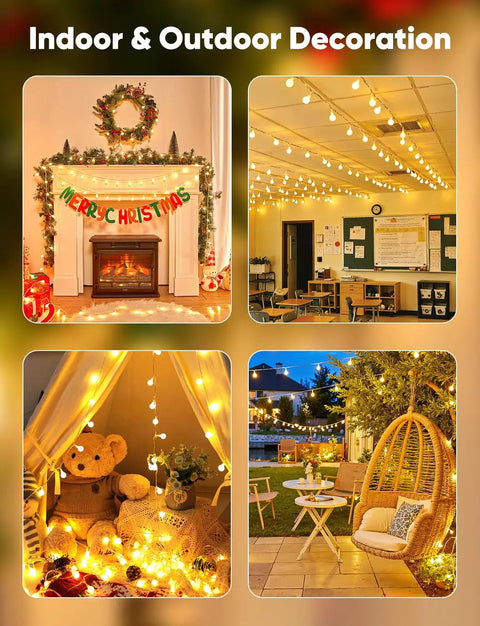 Indoor and outdoor decor with Globe String Lights 33 Feet With 100 LED Bulbs Warm White Fairy Lights Plug In 8 Modes