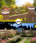 Brighten Your Outdoor Space With Solar Post Cap Lights For 4x4 Wooden Posts Waterproof LED 6000K Cool White Outdoor Deck Patio Garden Fence Two Pack Bundle showing day and night usage