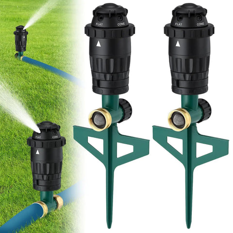 Adjustable Spray Lawn Sprinkler Set 2 Pack with Sturdy Aluminum Spike 5 Spray Patterns for Medium to Large Yards