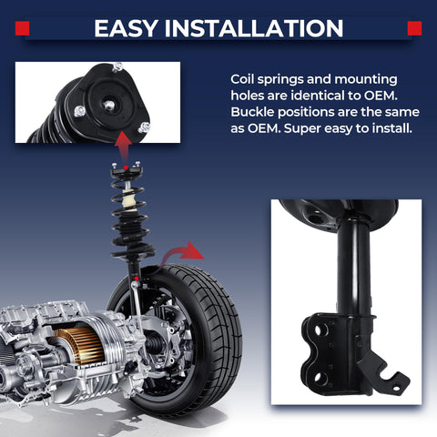 Diagram showcasing Front And Rear Complete Strut Spring Assemblies With Shock Absorbers For 1993-2002 Toyota Corolla And 1998-2002 Chevy Prizm, easy installation detail.