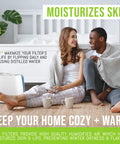 Happy couple enjoying clean air with 4 Pack Premium Replacement Humidifier Filters For Holmes HWF62 HWF62CS, promoting skin moisture.