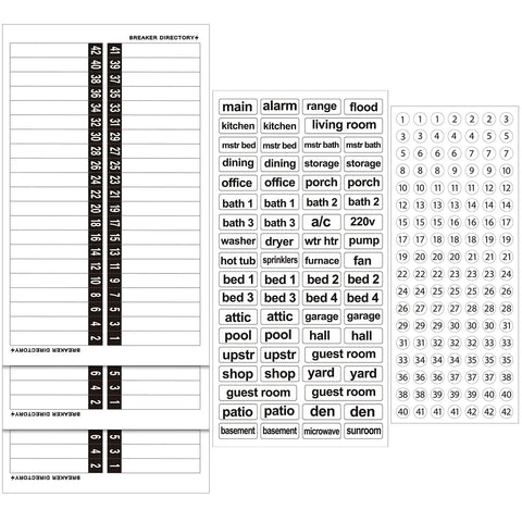Five Pack Circuit Breaker Box Labels Waterproof Fuse Box Stickers Directory For Electric Panel Load Center Identification Adhesive Labels With Digital Dots For Up To 42 Entries shown with sheets and digital dots