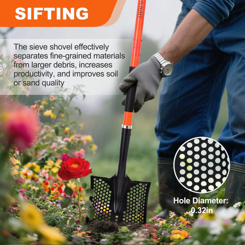 Detachable Sand Sifter Shovel With 45 Inch Fiberglass Handle And D Grip For Go To Beach Cleanup Or Farm Cleanup Powder Coated Steel