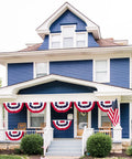 Three Piece Pleated Fan All American Flags Set 1.5x3 Ft Red White Blue Banners For 4th of July Memorial Day Veterans Day on a porch