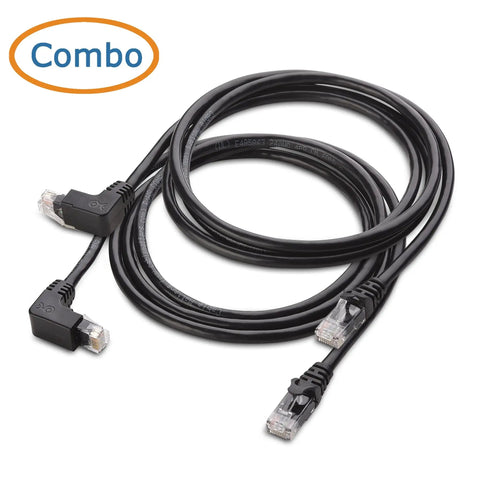 10Gbps Ready Cat 6 Right Angle Ethernet Cables Dual Pack 5 Foot Up And Down Angled RJ45 Patch Cables Bundle