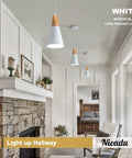 Three Pack White Modern Minimalist Pendant Lights Kit With Mounting Hardware And Instructions in a cozy living room setting