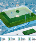 Floating Golf Green For Pool In Sizes 35x24 47x35 And 63x47 with scoring zones over a pool background