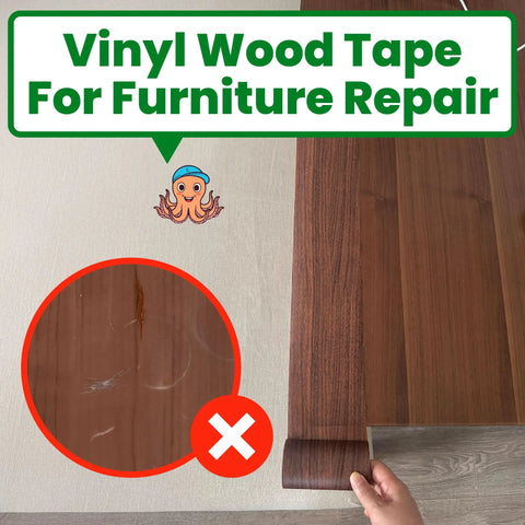 Dark Walnut Wood Grain Repair Tape Slaps Those Nasty Furniture Scratches Dead Flat Instantly With This Heckin Simple Self Adhesive Vinyl Sticker Fix For Cabinets And Tables applied on furniture surface.