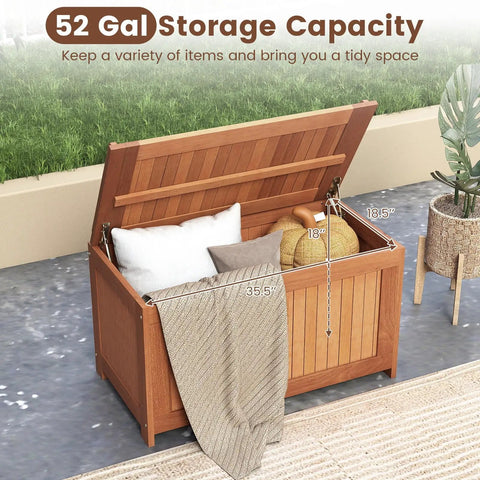 Wood Deck Storage Box 52 Gallon For Patio Cushions And Pillows Garden Tools Pool Accessories And Outdoor Gear Sturdy Outdoor Chest With Big Top Load Weatherproof Natural Wood Finish Indoor Outdoor Storage Solution