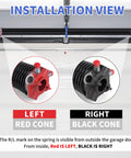 Heavy-Duty Garage Door Torsion Springs Set 225-2-25, 2-Inch Inside Diameter by 25-Inch Length installation view with red and black cones