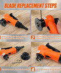 2-in-1 mini pneumatic chamfering machine in orange with 1/4 in air inlet and replacement blades