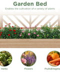 Wooden Elevated Garden Bed With Trellis On Sturdy Legs Free Standing Planter Box With Storage Shelf 47 By 24 By 55 Inches showing herbs and flowers