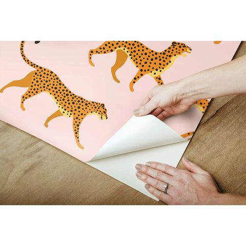 Pink And Orange Cheetah Peel And Stick Wallpaper Roll No Mess Easy To Install Eighteen Inches Wide And Eighteen Point Eight Six Feet Long 100 Percent Removable With No Sticky Residue Renters Friendly Decorative Wall Covering For Accent Walls