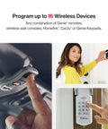 Image showing a person programming wireless devices for Chain Drive 500 Garage Door Opener With WiFi And Smart App Control No Fuss Setup.