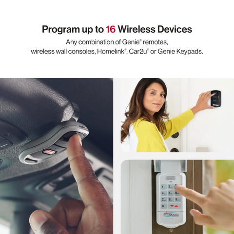 Image showing a person programming wireless devices for Chain Drive 500 Garage Door Opener With WiFi And Smart App Control No Fuss Setup.