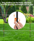 Portable 25 Piece 46 Inch Electric Fence Posts Kit With 75 Insulators in garden showing height adjustment feature.